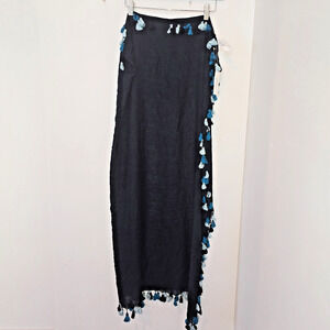 Banana Republic Rayon Sarong Tassels Navy Blue Scarf 40x45" Pool Beach Wrap